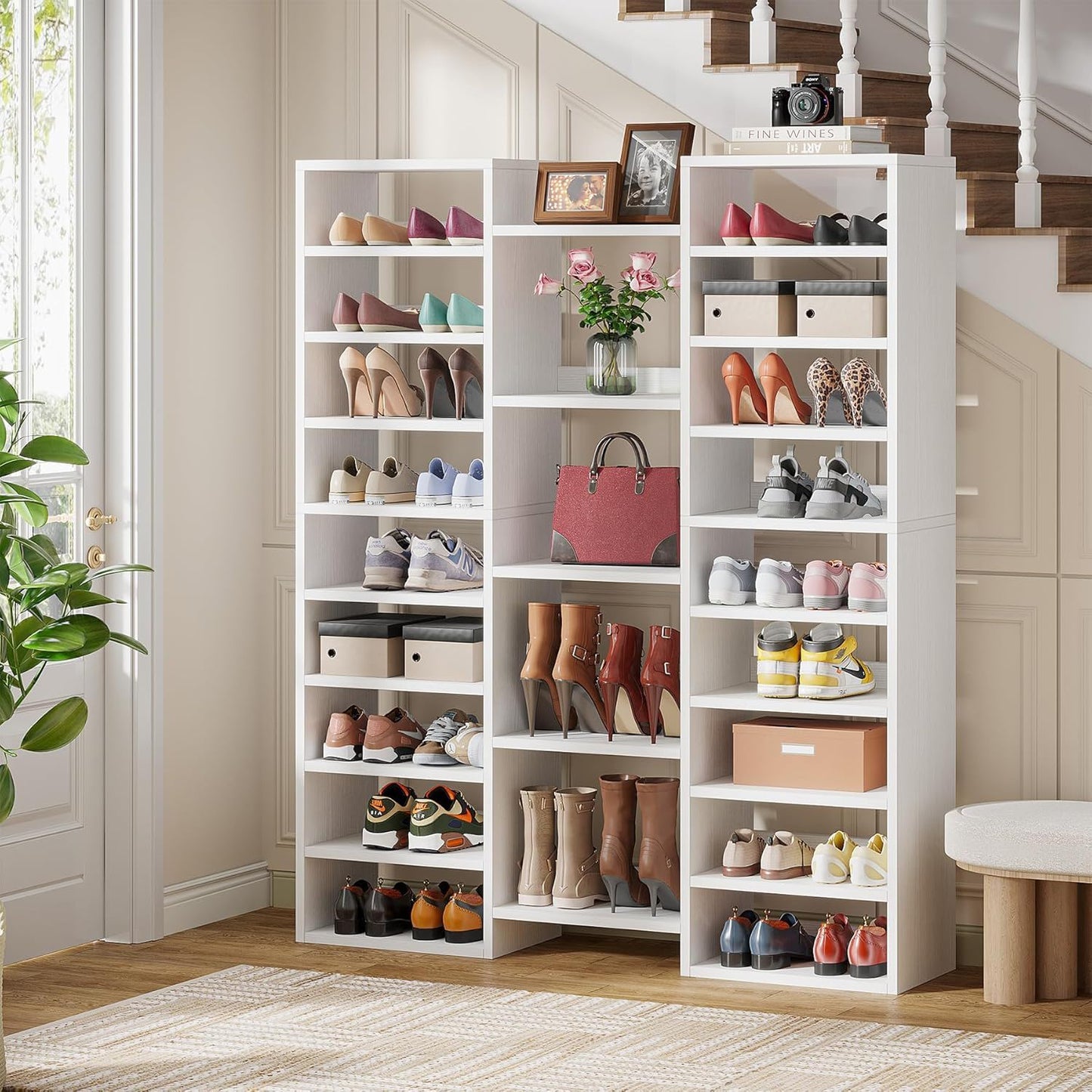 14 Tier Shoe Storage Cabinet With 23 Open Cubbies, 46 Pairs Capacity Entryway Organizer - White