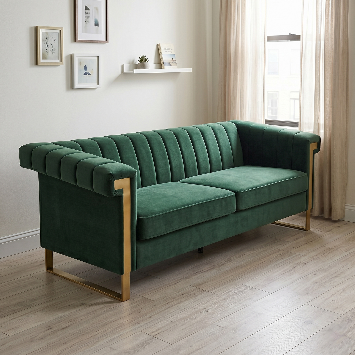 FX-P81B-RG 834-14 Velvet Sofa with Gold Accents