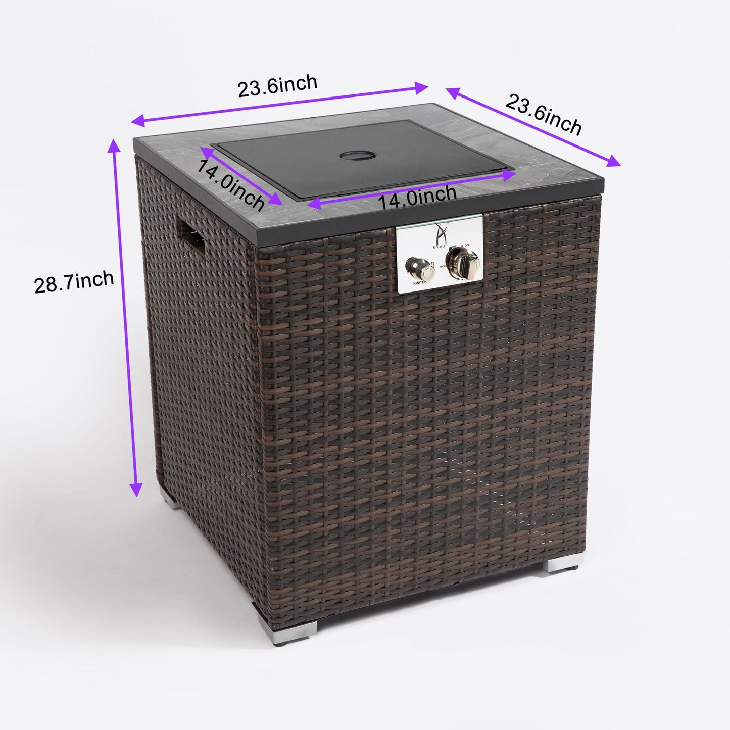Propane Gas Square Fire Pit, Tile Tabletop With Beautiful Wicker Base For Outside