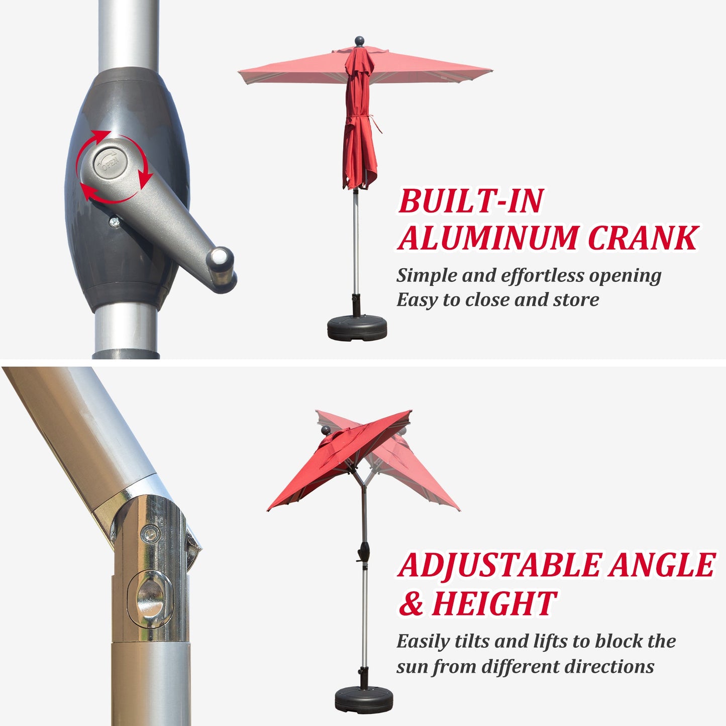 Rectangle Patio Umbrella with Crank Lift and Tilt Function, Brick