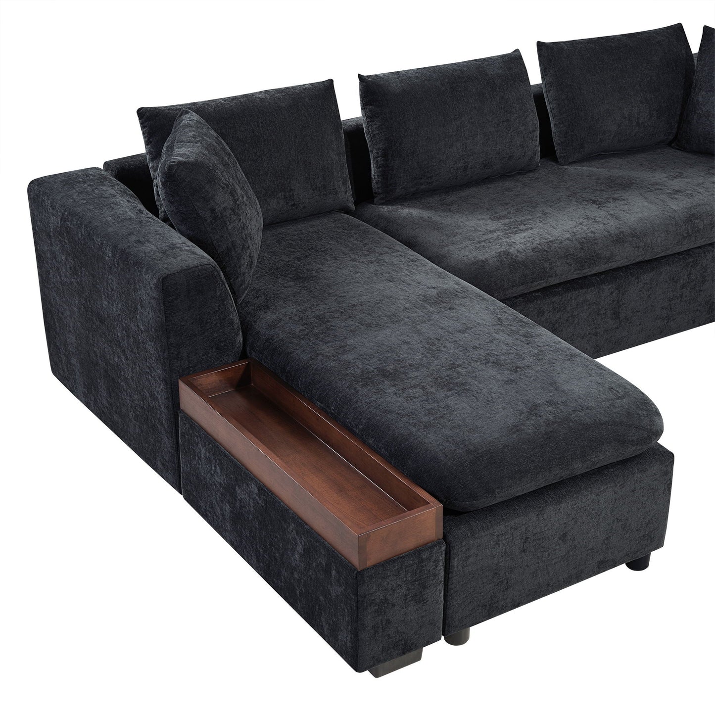 Modern L Shaped Sectional Sofa With Upholstery And Wooden Storage