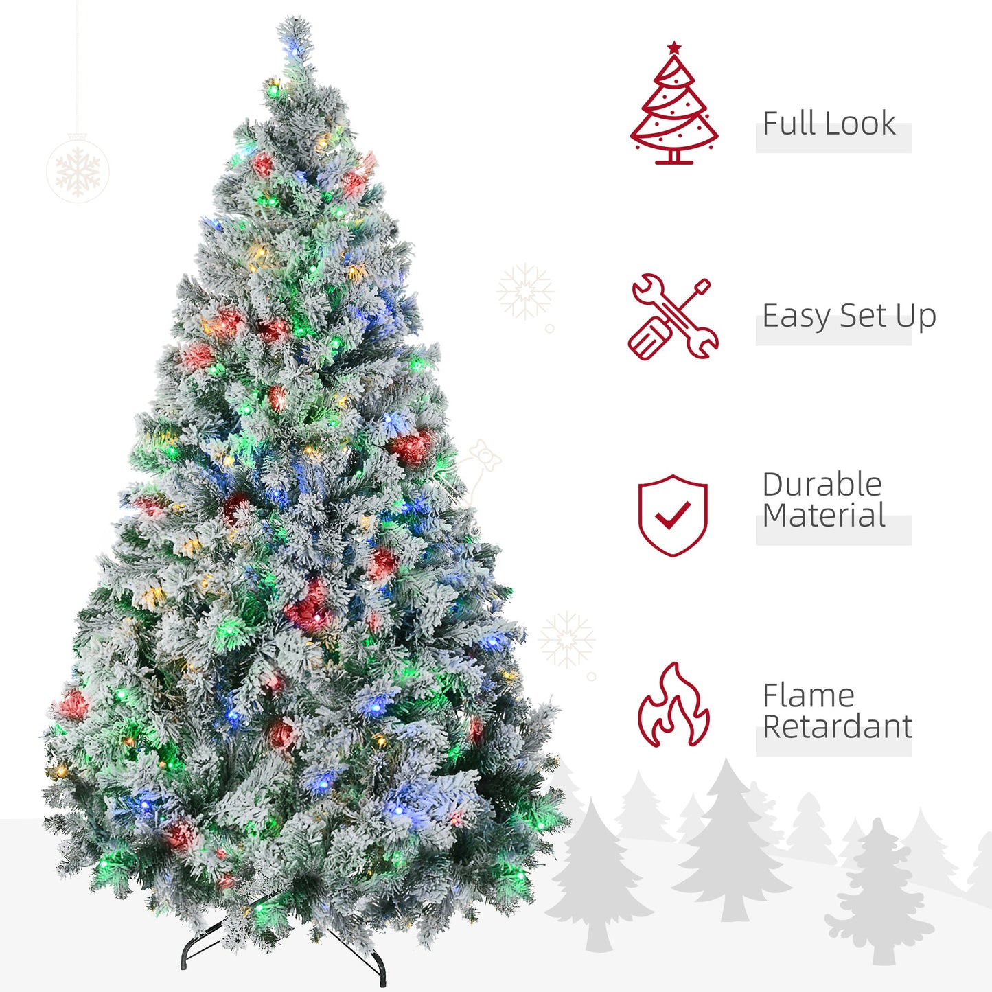 HOMCOM 7.5ft Tall Prelit Artificial Christmas Tree
