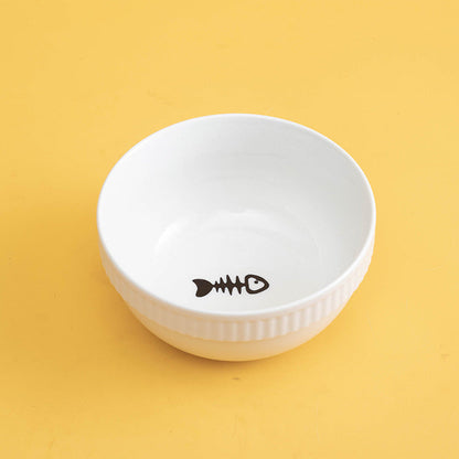 Ceramic Pet Bowl High Foot Neck Protection Snacks Anti-black Chin Oblique Mouth
