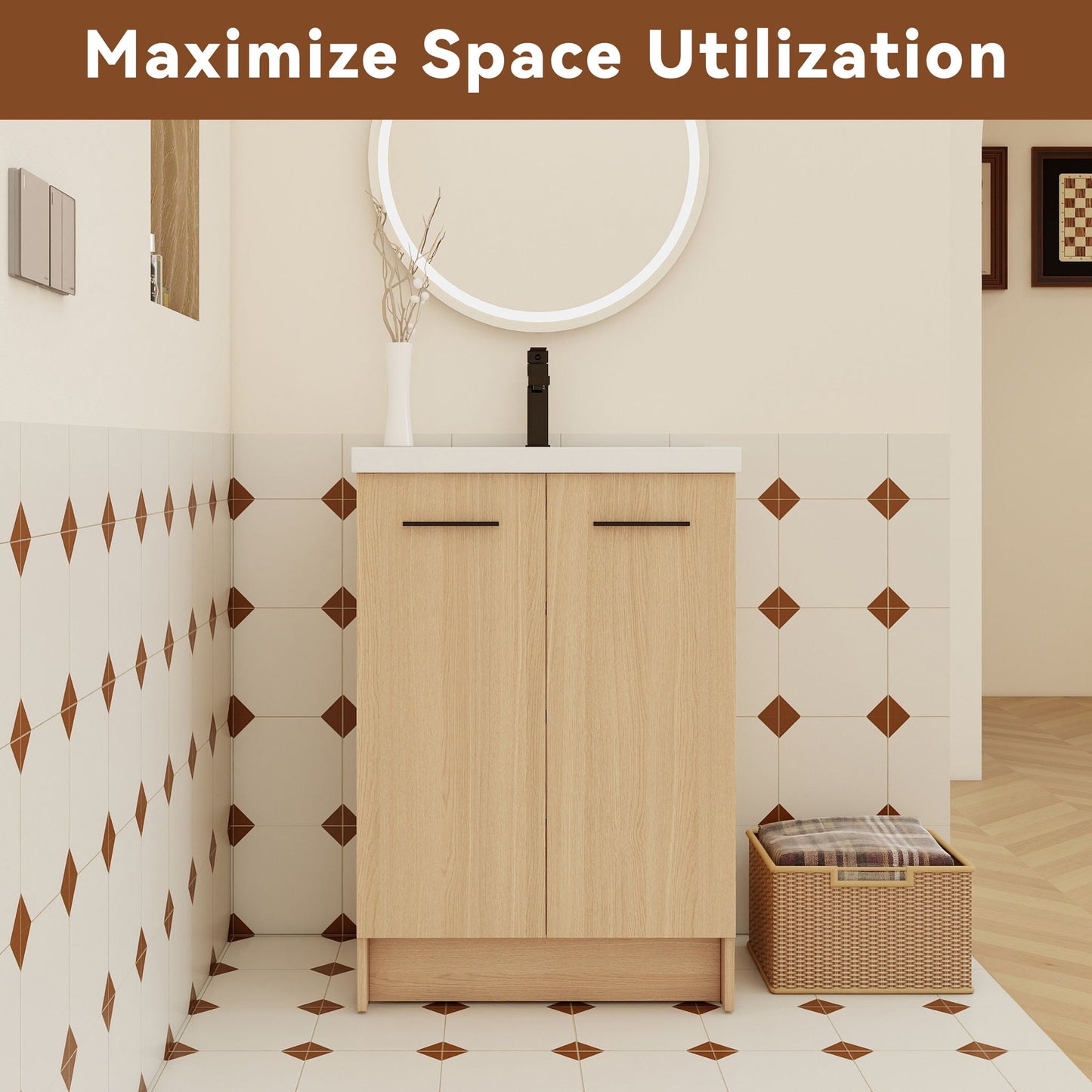 Floating Bathroom Vanity With Sink, Wall Mounted Double Door Storage