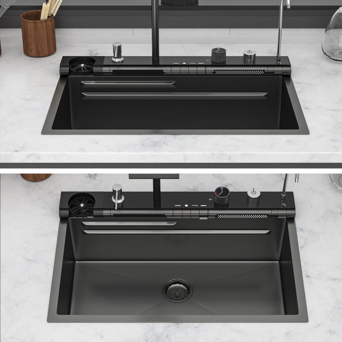 30" Single Bowl Kitchen Sink With Smart LED Faucet