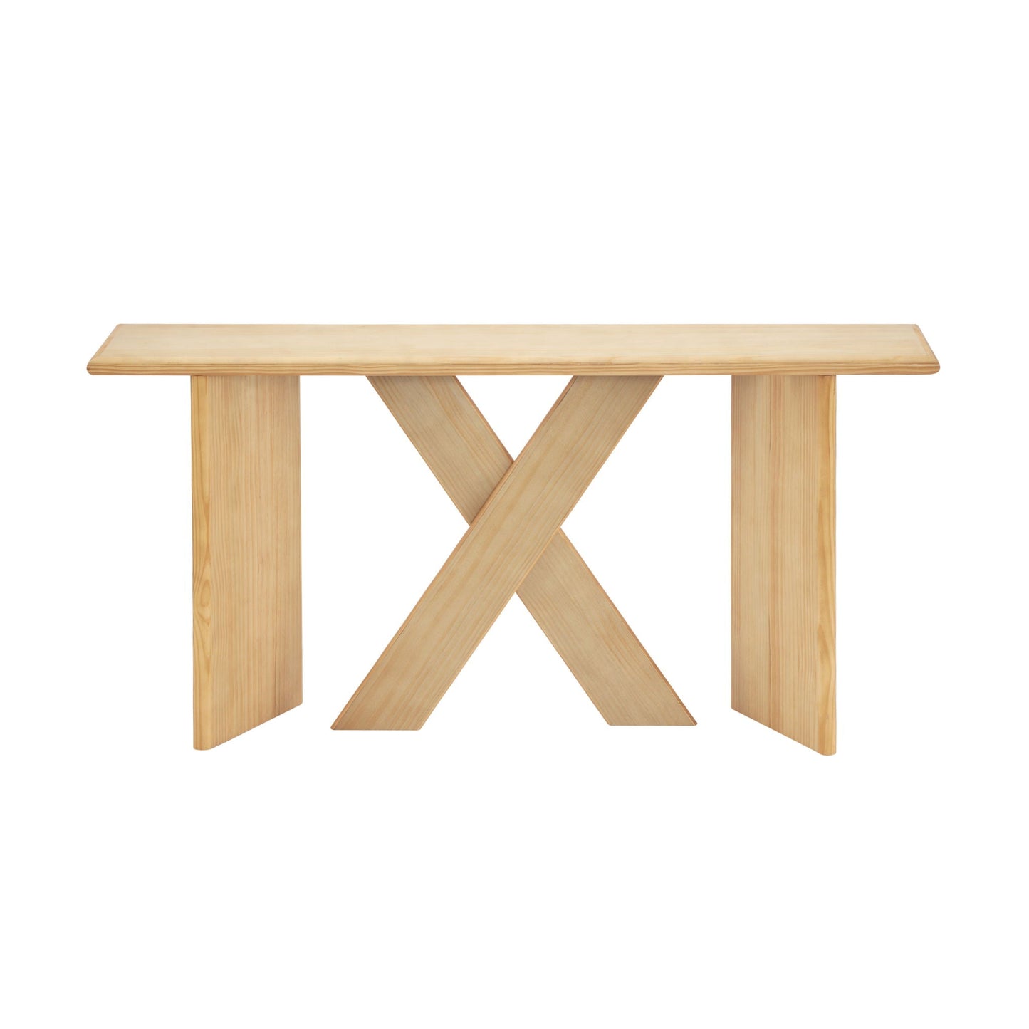 X-Frame Console Table, Angled Cross Leg Design, Rounded Edges - Natural