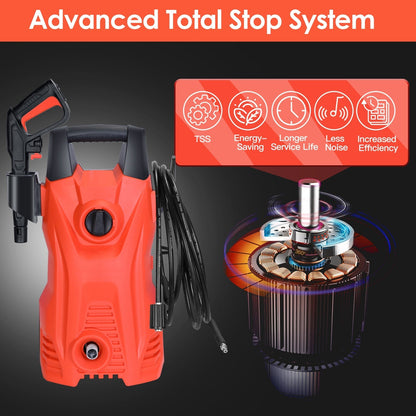 Electric High Pressure Washer 1740PSI Max 2.6GPM Powerful Car Washer Pressure Cleaner with Adjustable Spray Nozzle Soap Dispenser IPX5 Waterproof for