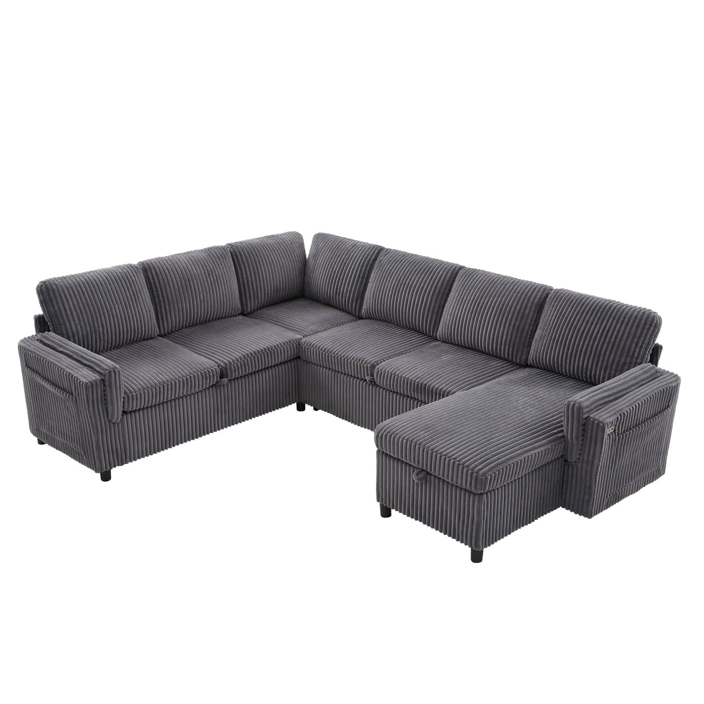 Convertible U-Shaped Sectional Sofa Bed With USB Ports And Storage