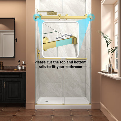 Frameless Shower Door with Tempered Glass - Brushed Gold