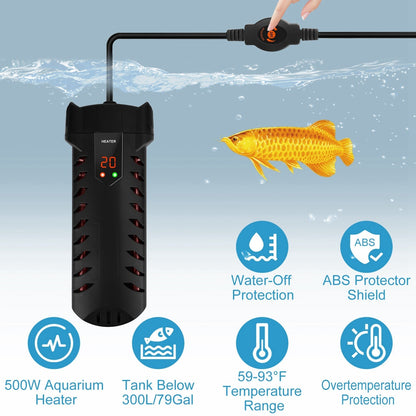 500W Submersible Aquarium Heater Temperature Adjustable External Controller 79Gal Fish Tank Heater Aquarium Thermostat Heater For Freshwater Saltwater