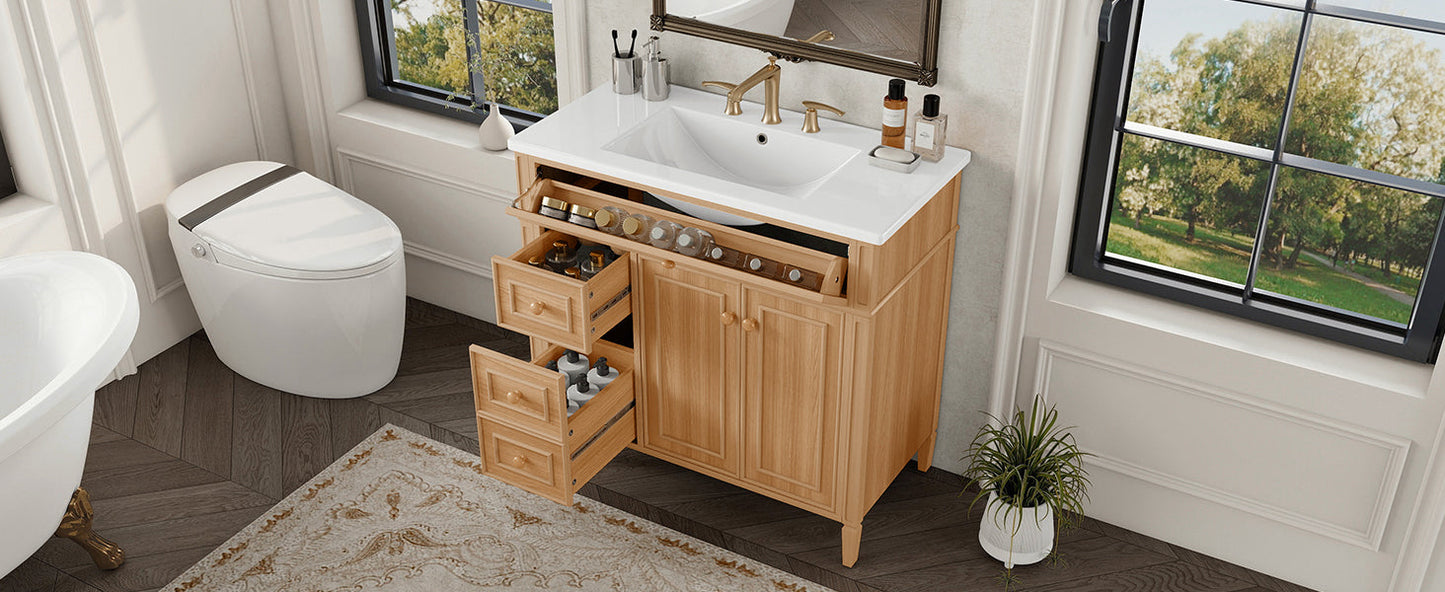 36" Bathroom Vanity with Sink, Solid Wood & MDF Cabinet