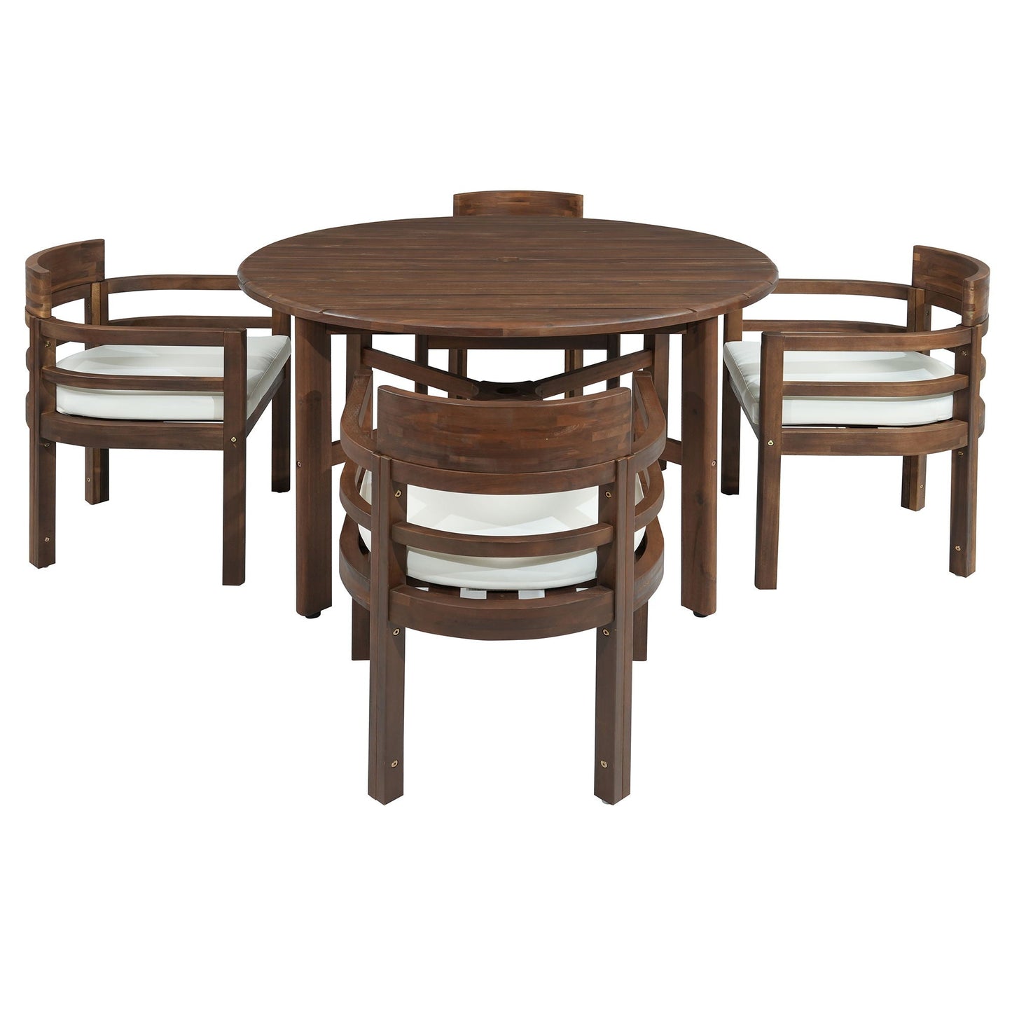 5 Piece Round Patio Table & Cushioned Armrest Chairs, Outdoor Dining Set With Umbrella Hole
