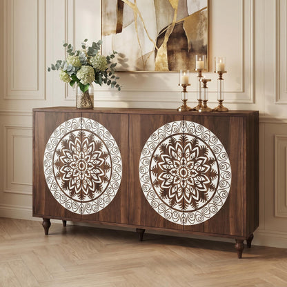 60" Vintage Mandala Carved Sideboard