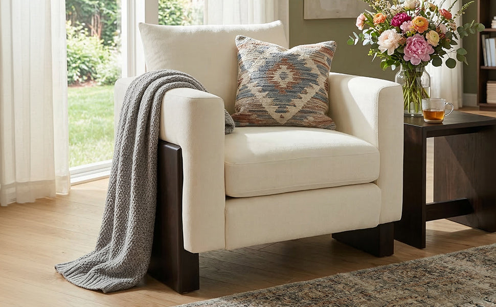 Modern Accent Chair Stylish Club Chair Armchair with Rubberwood Legs for Living Room, Bedroom, or Office