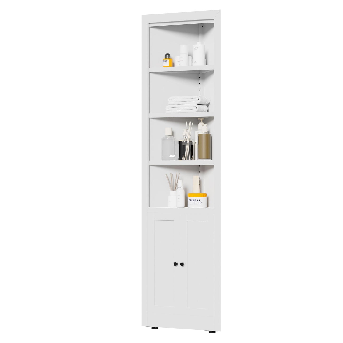 Tall Corner Storage Cabinet With 2 Doors, 5-Tier With Adjustable Shelves, Freestanding - White