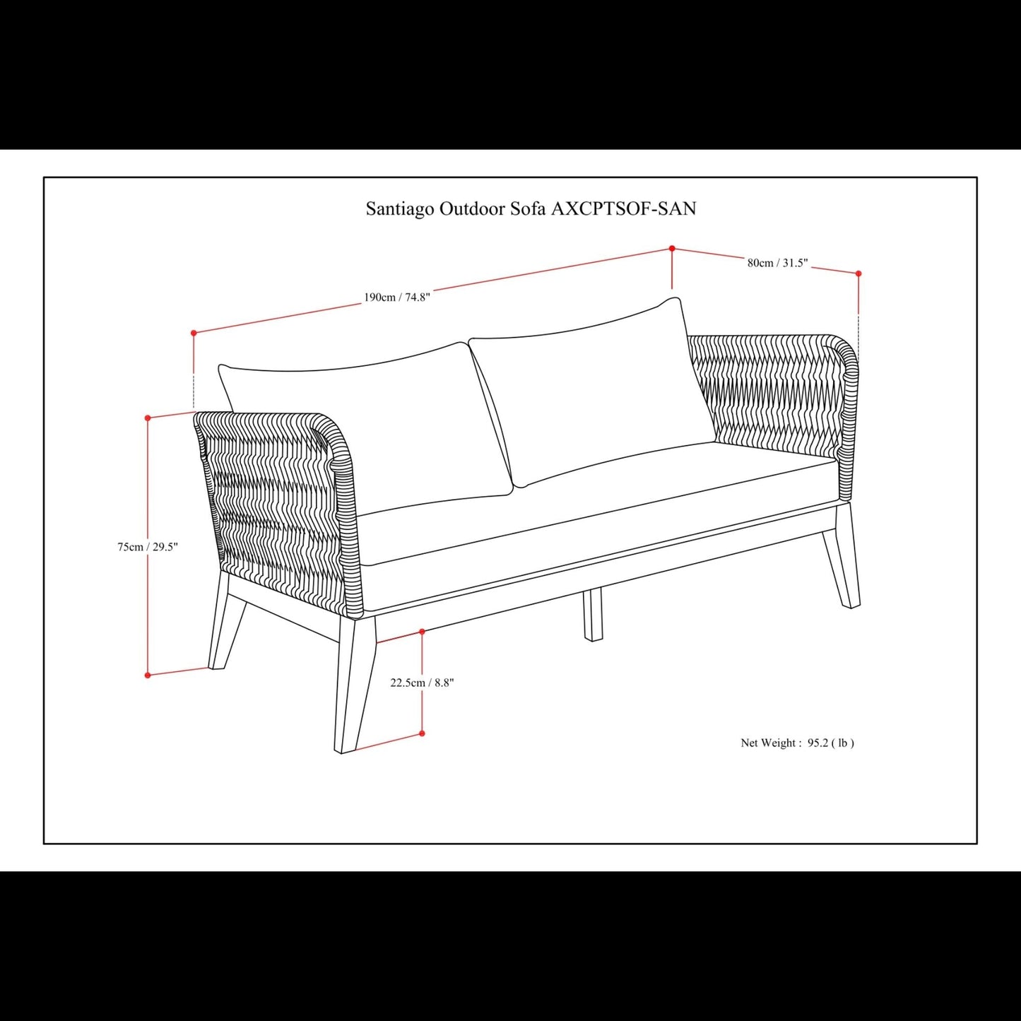 Santiago - Outdoor Sofa - Slate Gray