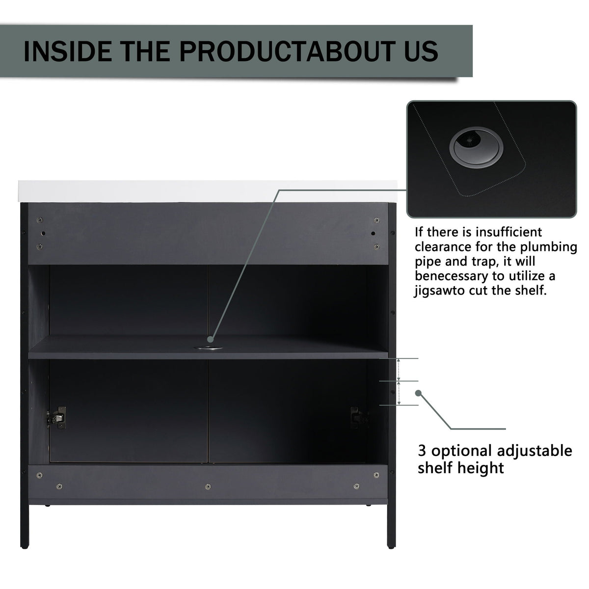 Modern Freestanding Bathroom Vanity With Resin Sink & Soft Close Cabinet Doors