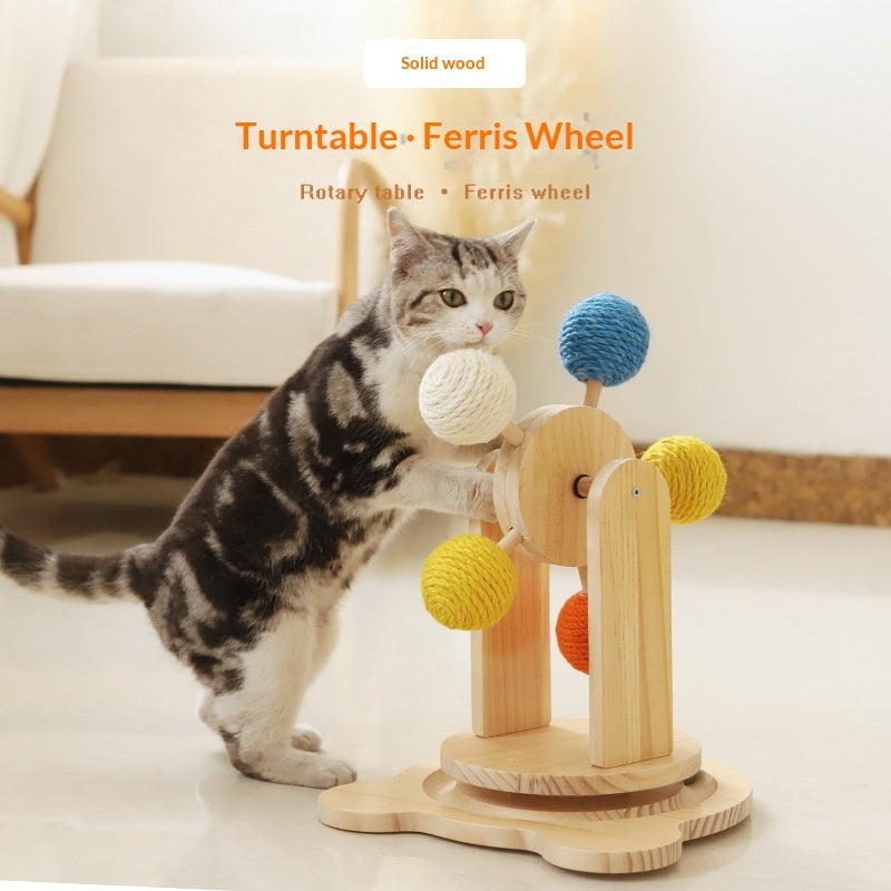 Cat Scratching Board, Solid Wood Cat Turntable Toy, Hemp Rope Claw Sharpening Ball, Cat Self-Entertainment Toy, Cross-Border Pet Supplies