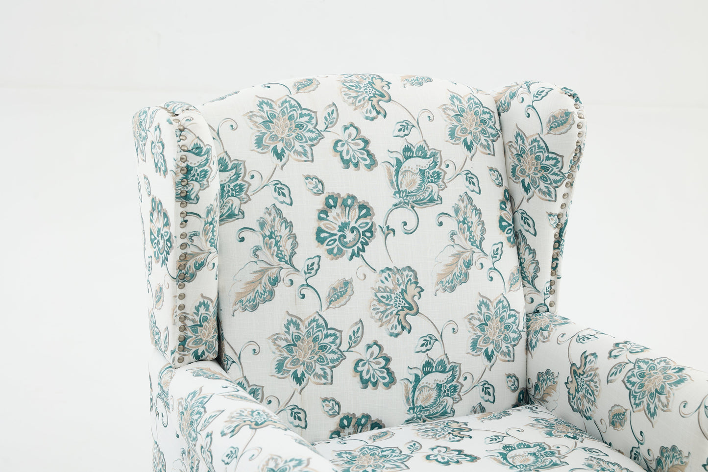 Modern Accent Chair with Retro Wood Legs and Floral Design