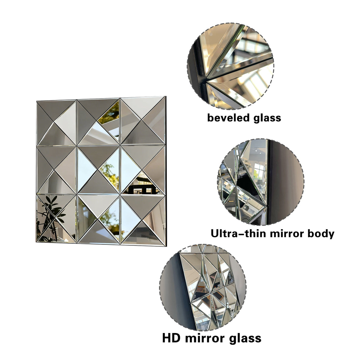 3D Mirror Wall Decor Beveled Glass Wall Mirror