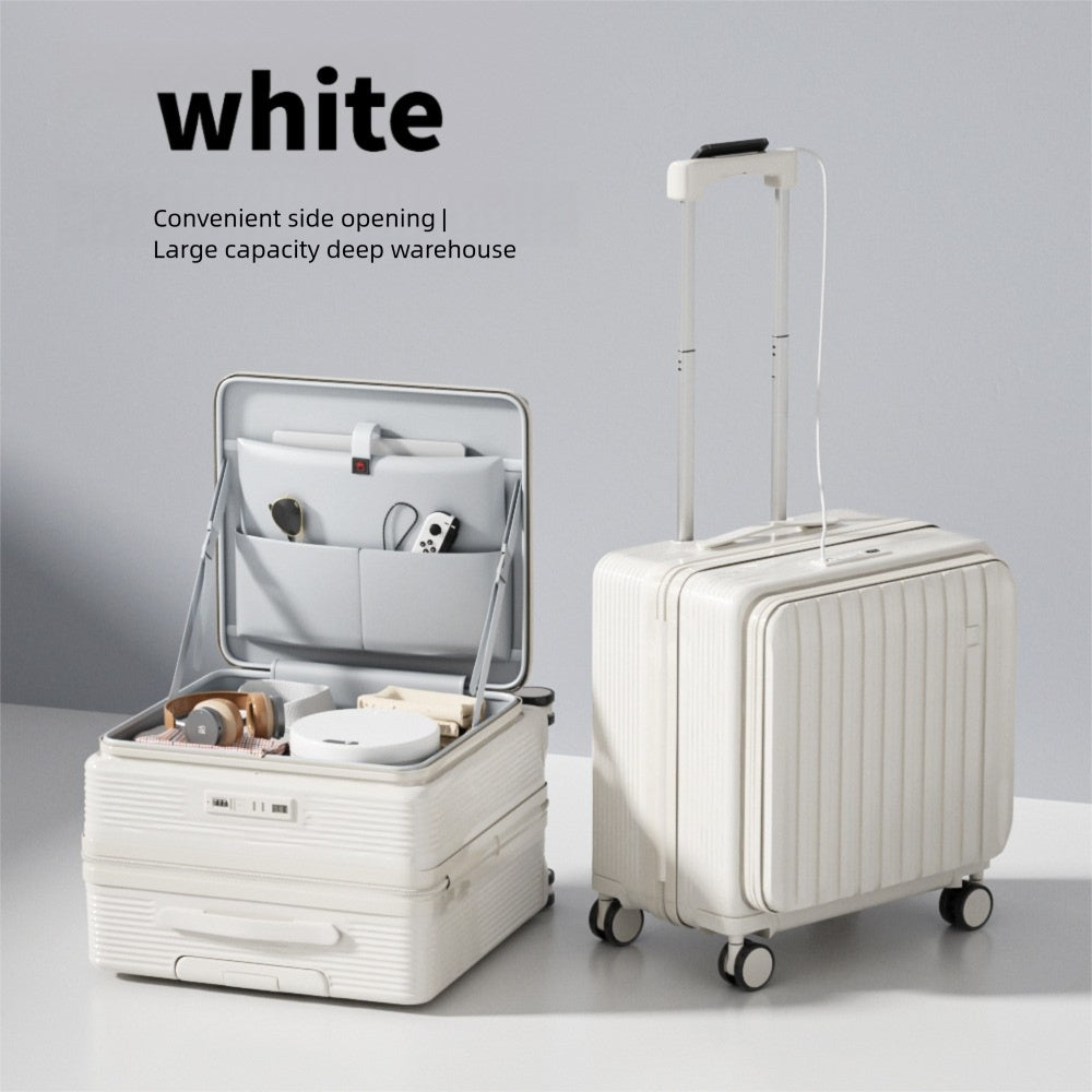 New 20 Inch Side Opening Small Luggage Compartment With Cup Holder, USB Port, Multifunctional Luggage, Boarding Password Box, Sturdy And Lightweight Travel Suitcase, Customizable Pattern