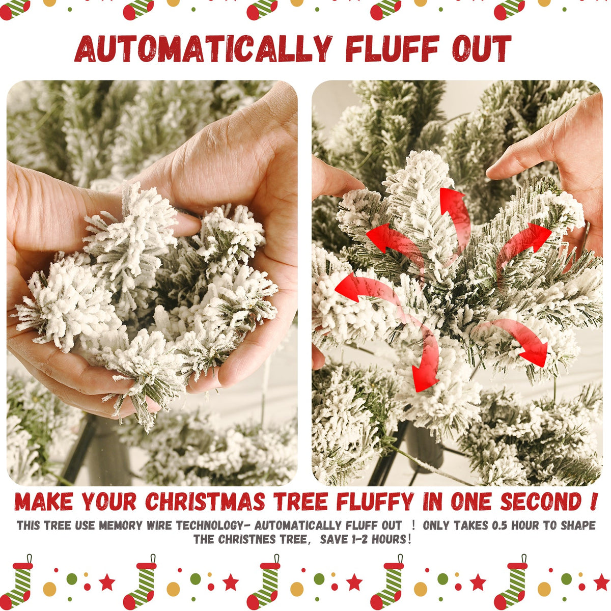 8Ft Flocked Christmas Tree with 470L Colorful LED Lights