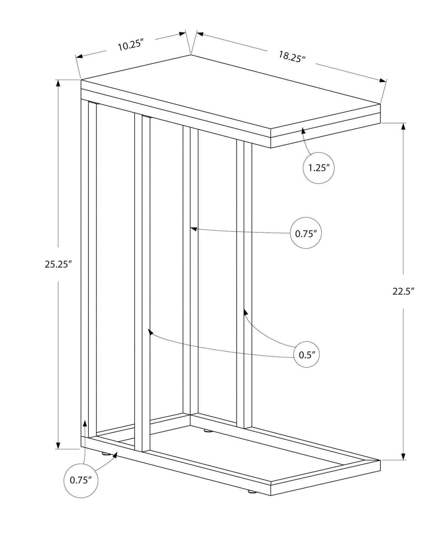 Accent Table, C-Shaped with Tempered Glass - Contemporary & Modern