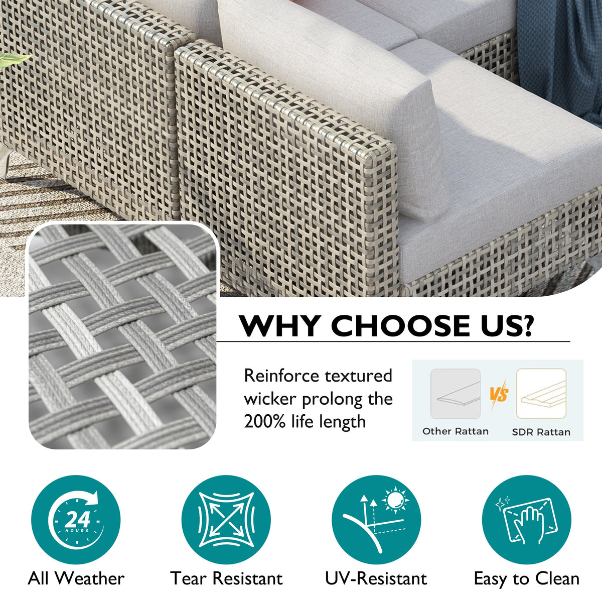 K&K 7-Piece Wicker Patio Furniture Set
