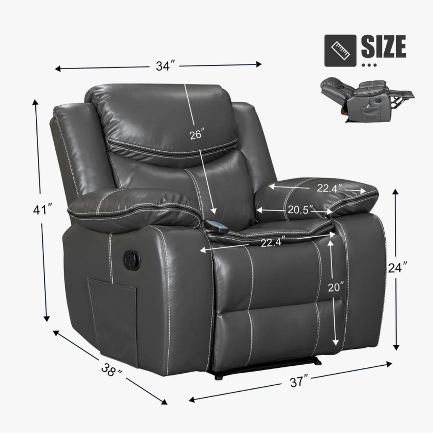 Recliner Chair With Vibration And Heating - Gray