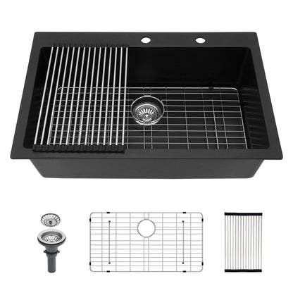 Kitchen Sink Granite Composite Drop In Sink With Durable Material - Black