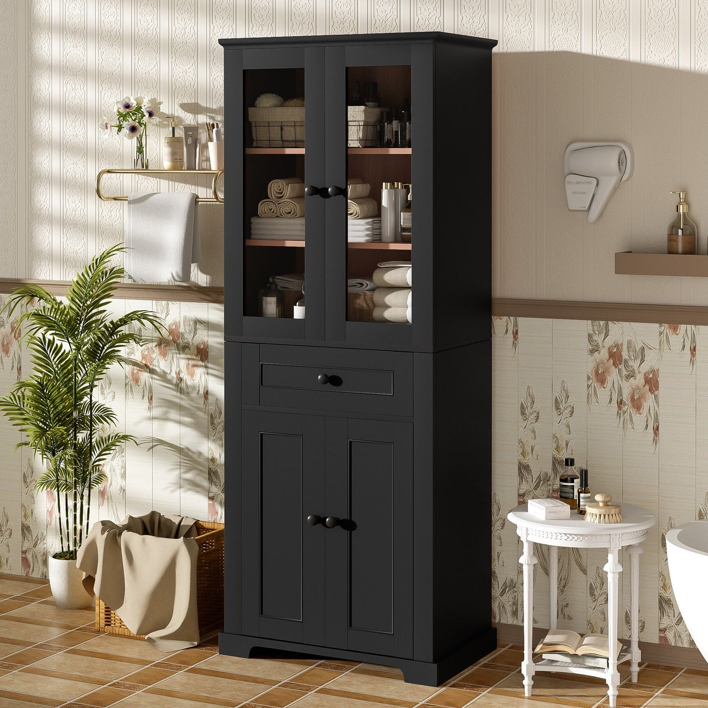 Bathroom Storage Cabinet, Adjustable Shelves & Drawer, Freestanding Tower