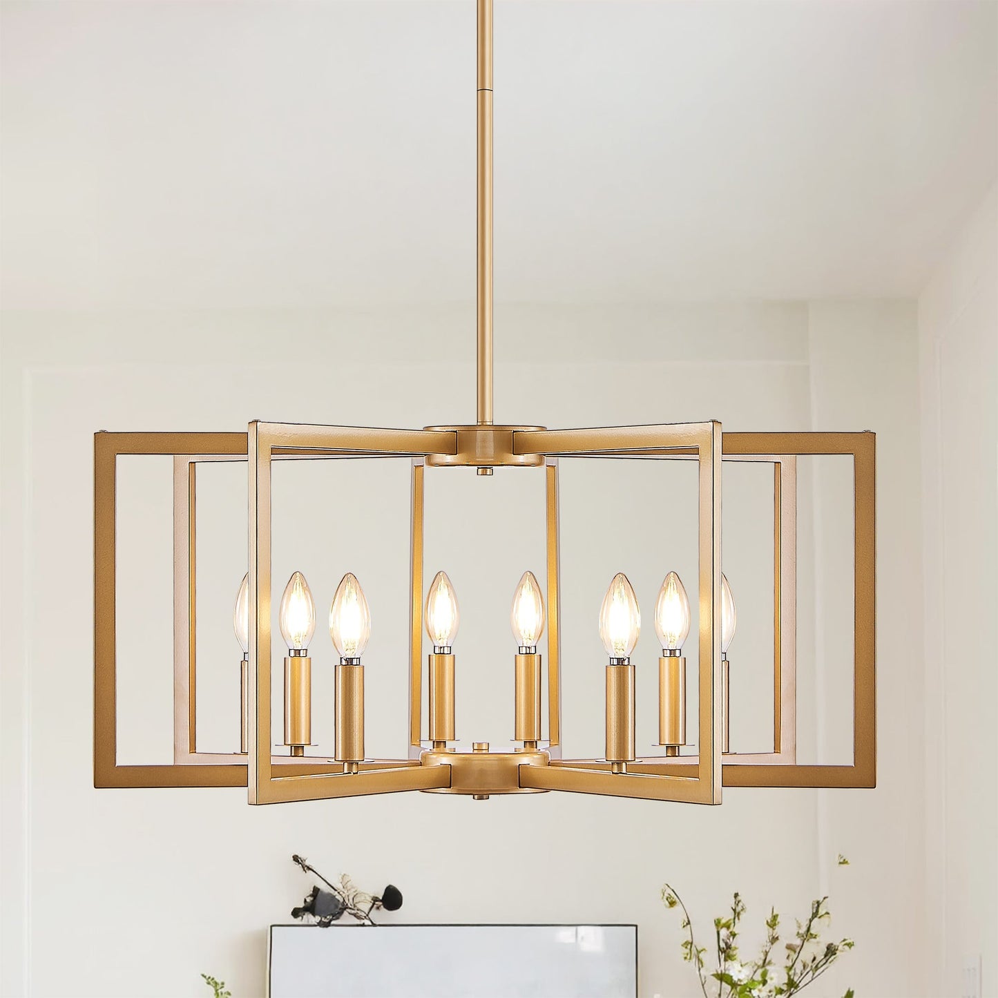 27' Modern Golden Geometric 8-Light Chandelier