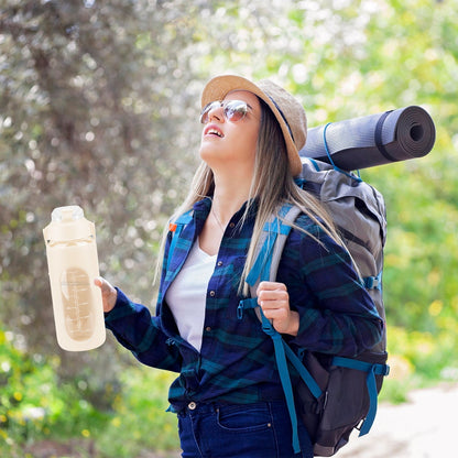 64Oz Glass Water Bottle Sports Water Bottle Motivational Water Bottle Water Intake Tracker Bottle with Straw Time Marker Silicone Sleeve Handle for Gy