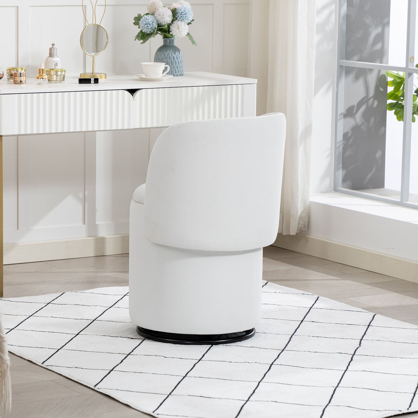Barrel Chair With Built In Storage, 360° Swivel - Beige
