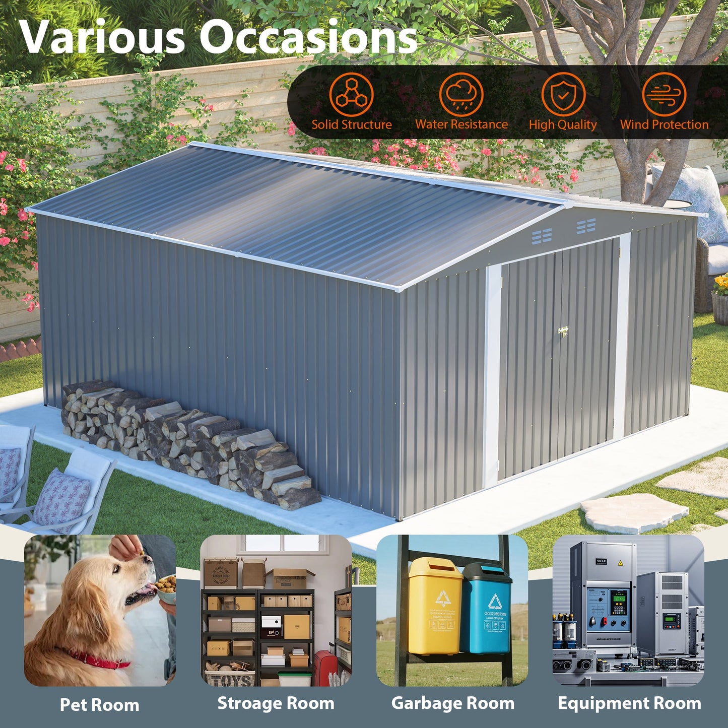 12×14 ft Outdoor Metal Storage Shed