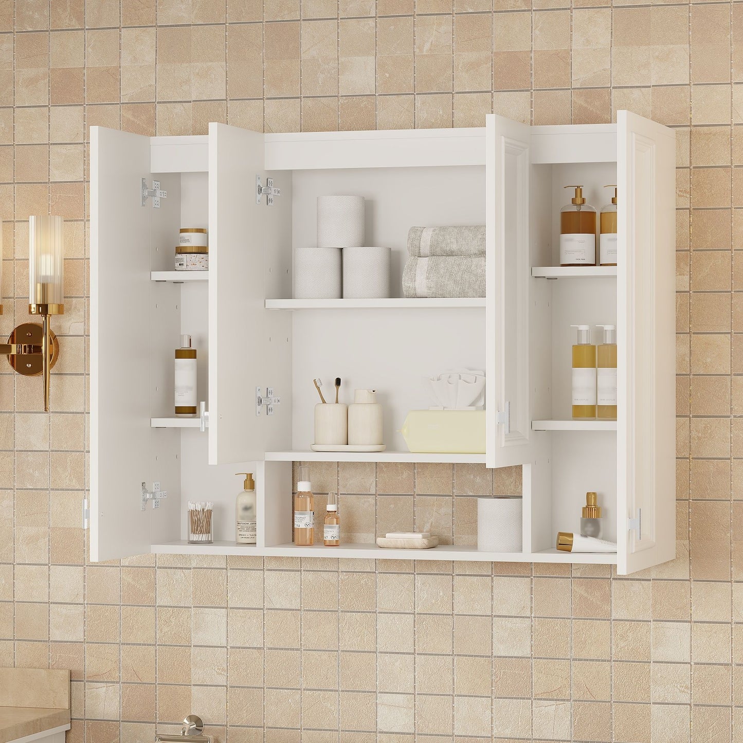 Bathroom Cabinet With 5 Adjustable Shelves, Wall-Mounted, White