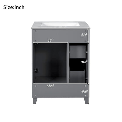 Transitional Style Bathroom Vanity Cabinet With Ceramic Sink