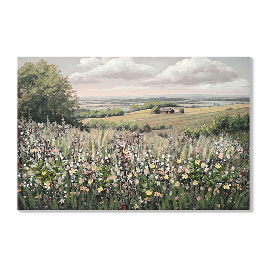 Framed Canvas Wall Art Vintage Decor, Landscape - Green / Ivory