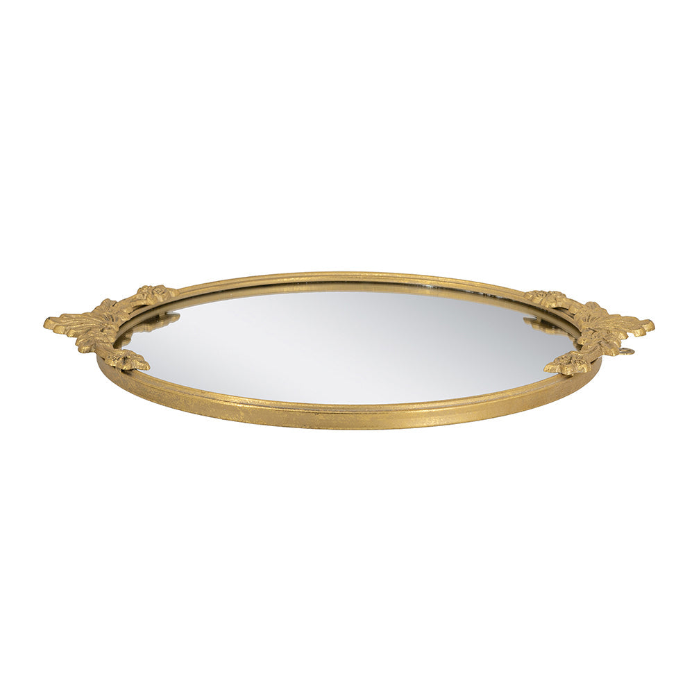 19x16x1" Round Mirror Tray with Gold Leaf Detailing