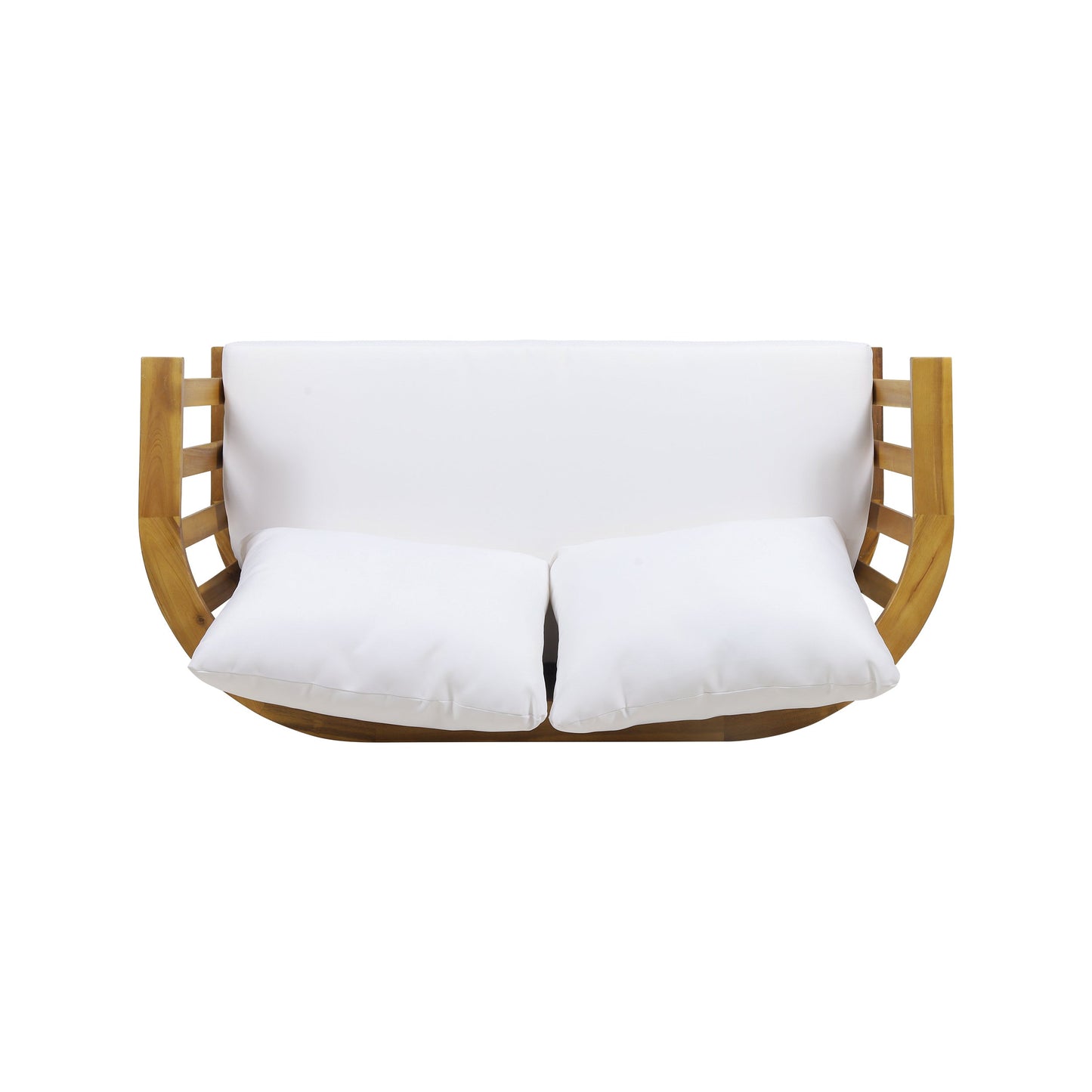 2-Person Outdoor Acacia Wood Patio Seating Group with Cushions and Coffee Table