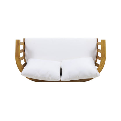 2-Person Outdoor Acacia Wood Patio Seating Group with Cushions and Coffee Table