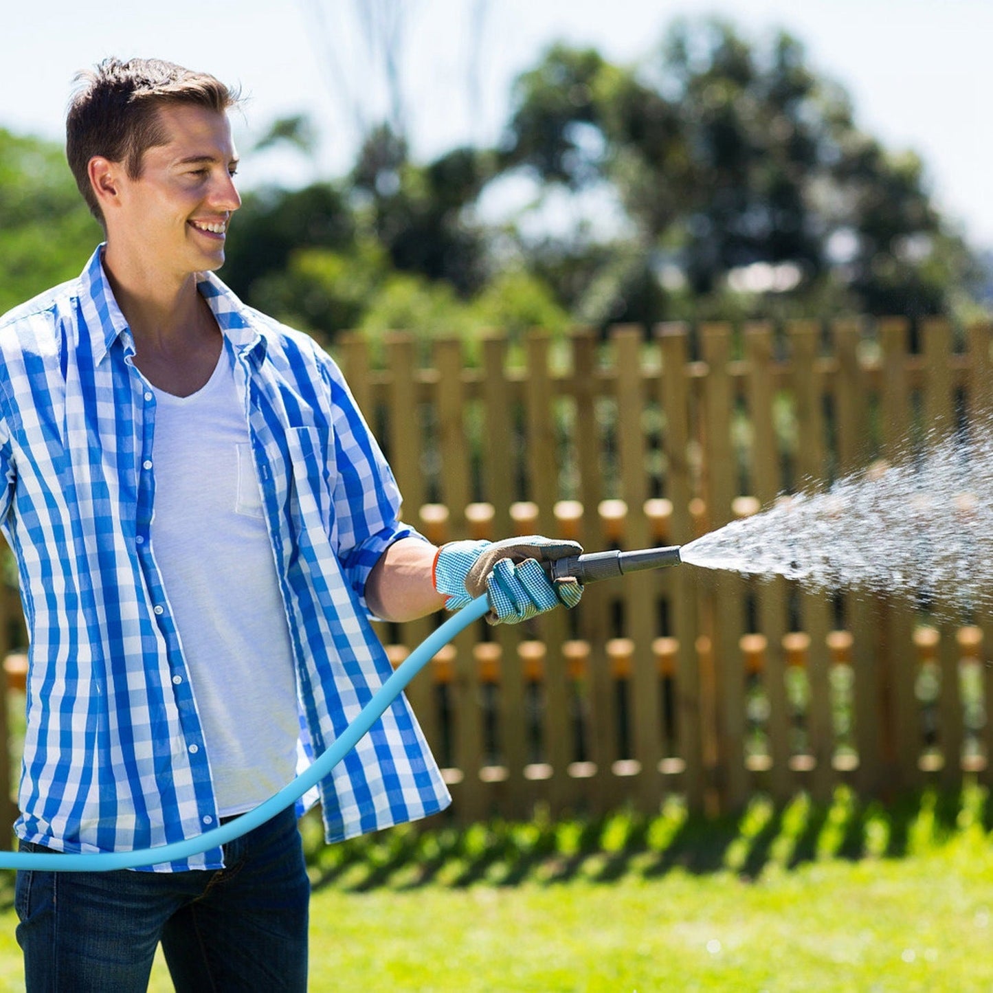 25FT/50FT 5/8" Non-Expanding Flexible Garden Hose Heavy Duty PVC Water Hose Leak-Resistant Kink-Free All-weather Burst 500PSI