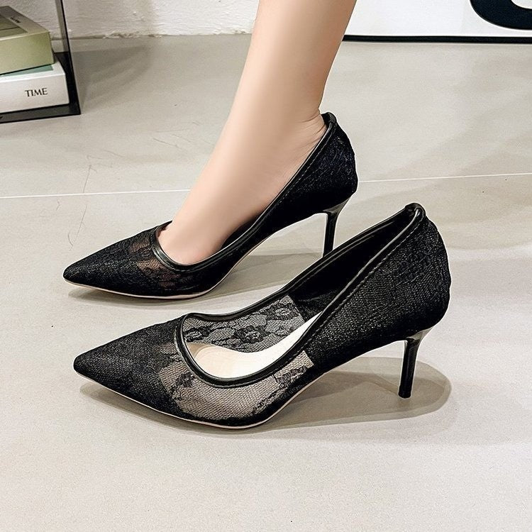 Sexy Slimming Mesh Lace Pointed Toe Stiletto Pumps For Women