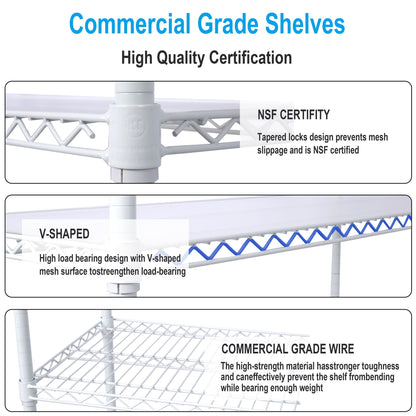 7 Tier Metal Shelf Wire Shelving Unit, 2450Lbs Heavy Duty Adjustable Storage Rack With Wheels & Shelf Liners For Closet Kitchen Garage Basement Commercial Shelving