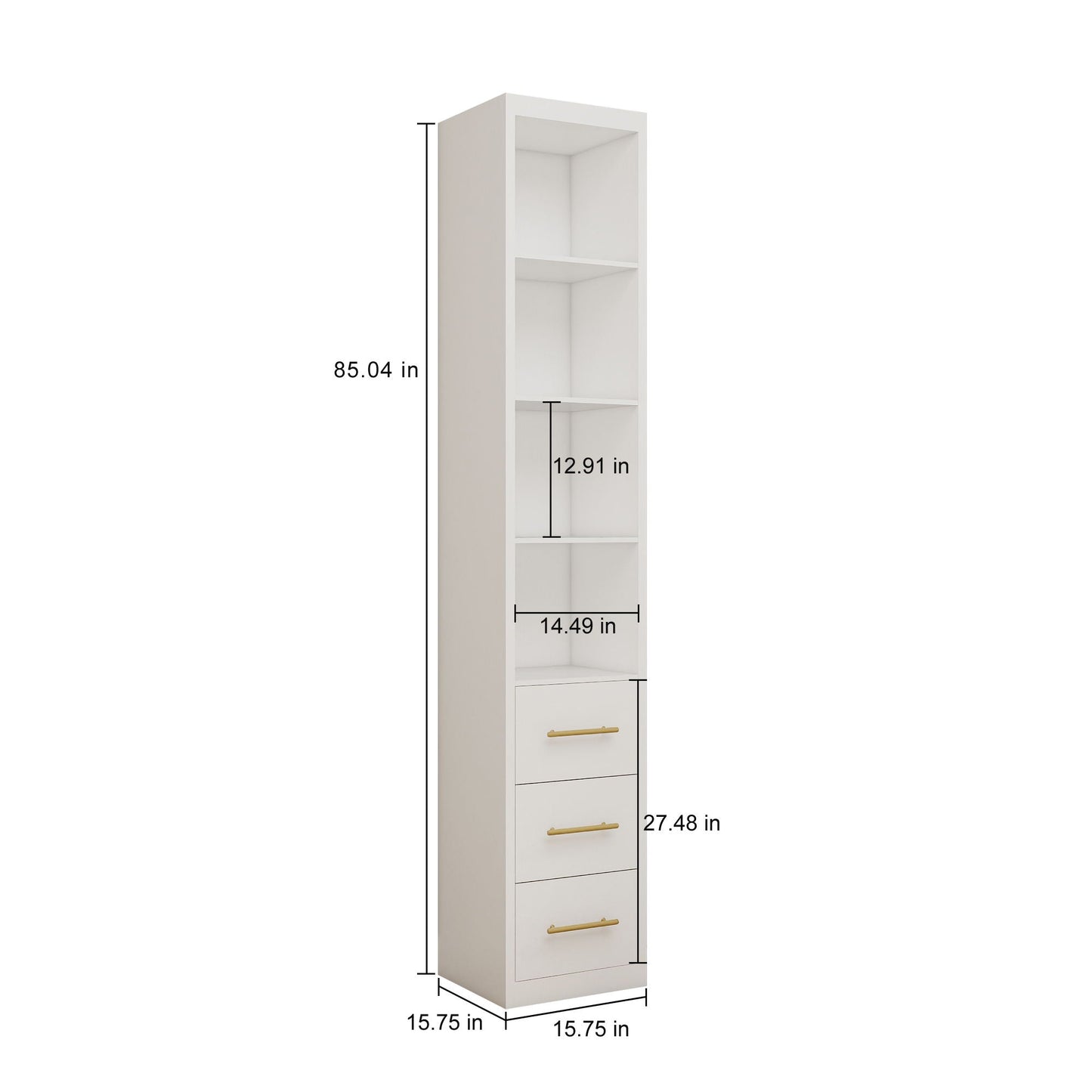 Tall Storage Cabinet With 3 Drawers For Bedroom - White