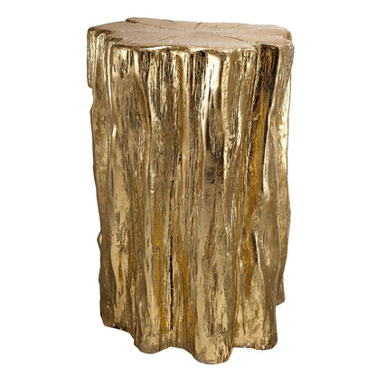 Unique Golden Tree Trunk Stool with Antique Gold Distressed Finish