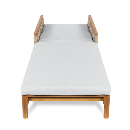 Solid Acacia Wood Sun Lounger with Grey Cushions and Light Grey Wicker