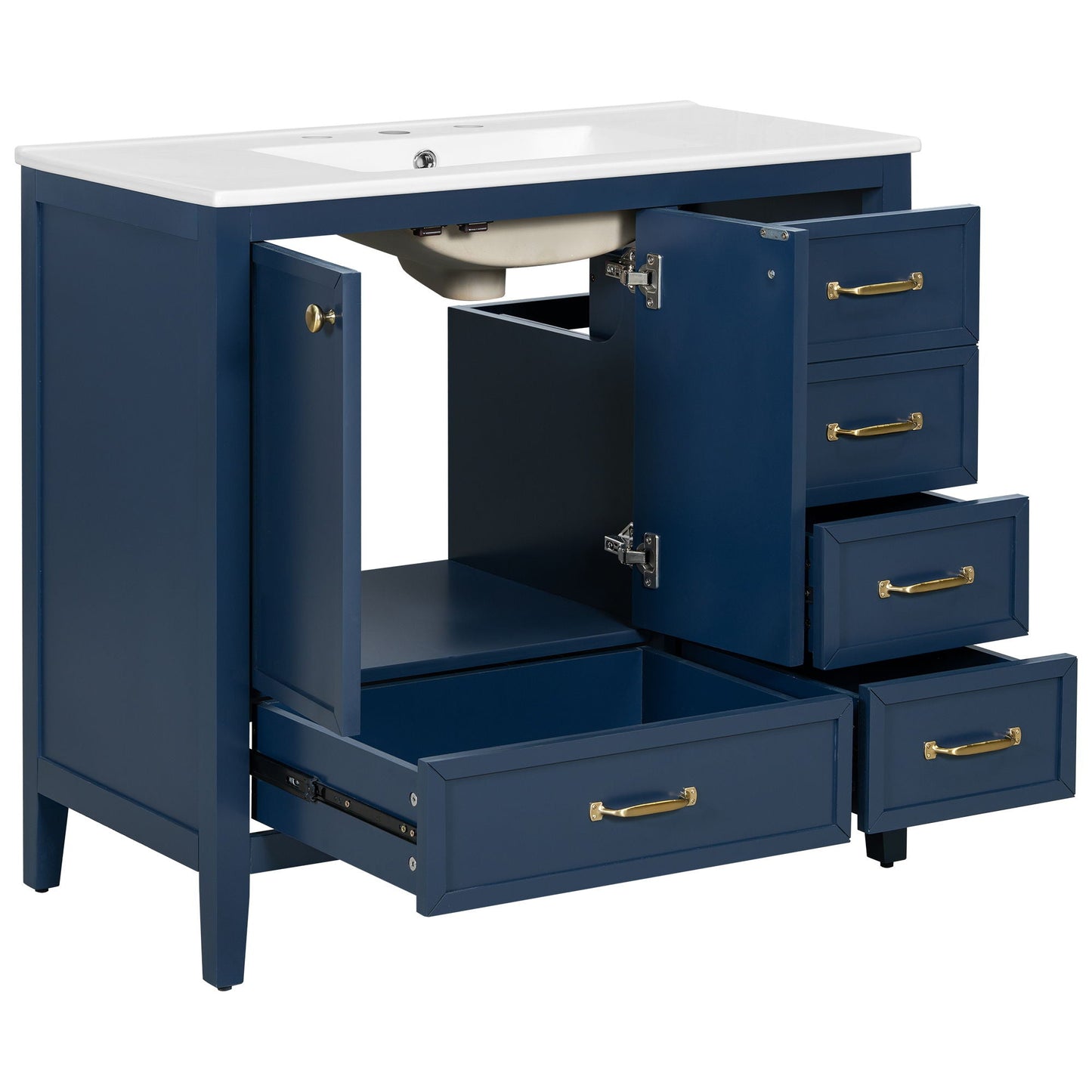 Elegant Vintage Bathroom Vanity With Sink and Soft Closing Drawers