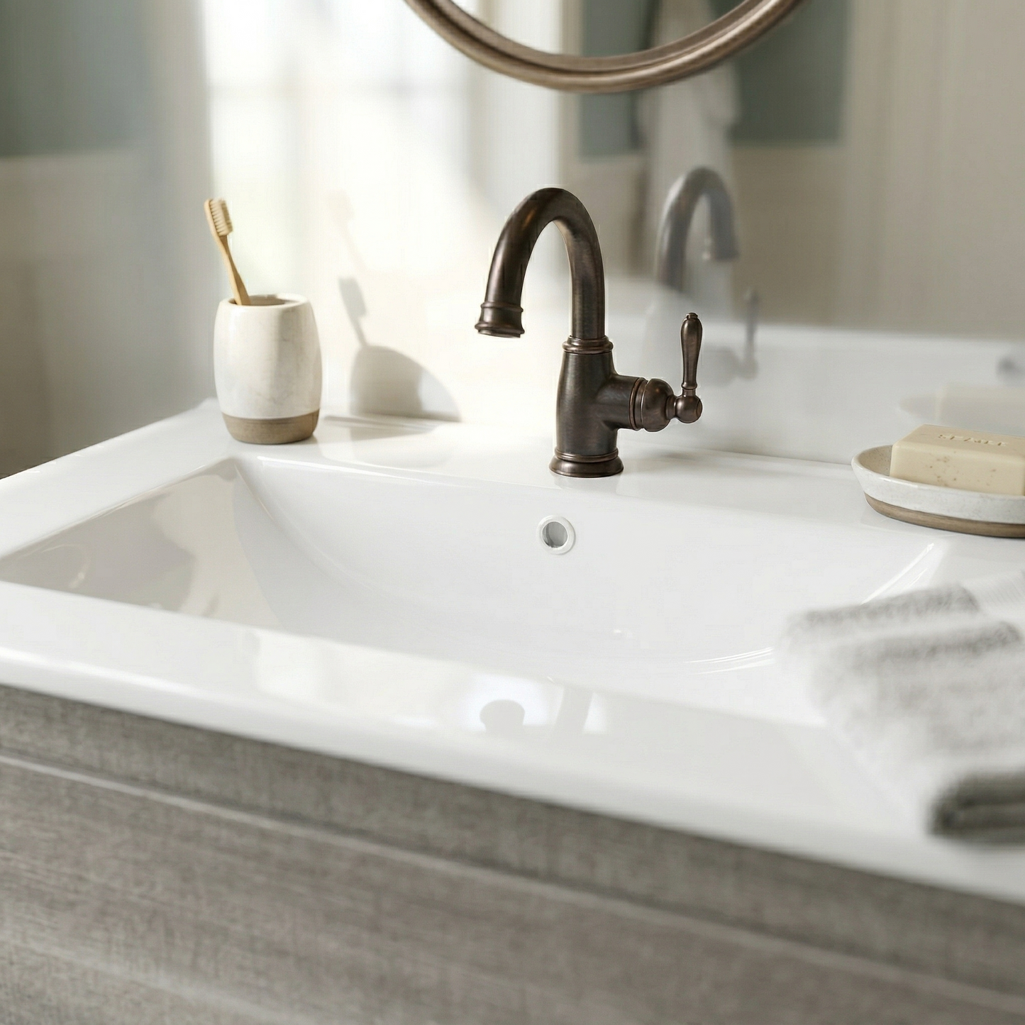 24"W x 18.5"D Drop-In Bathroom Ceramic Vessel Sink with Single Hole