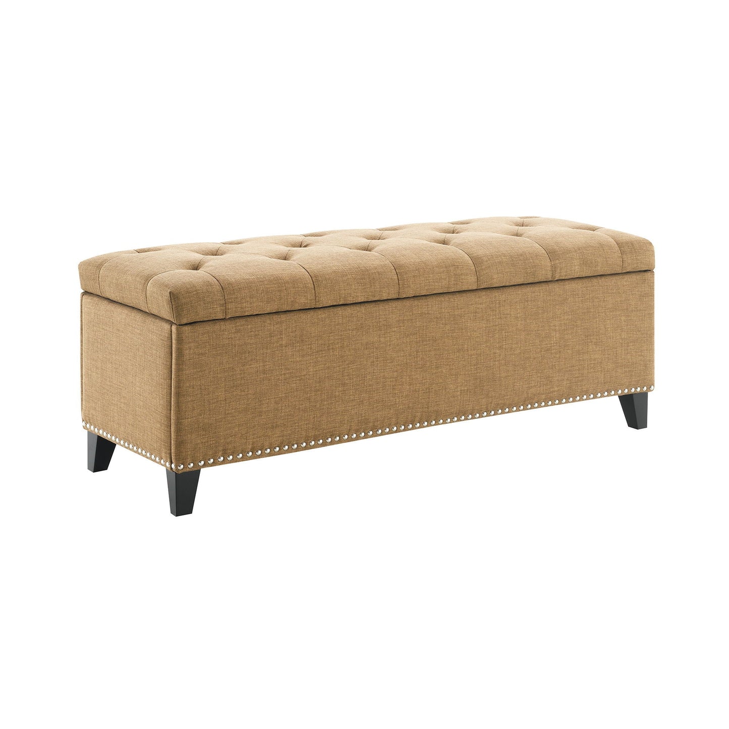 Button-Tufted Storage Ottoman With Safety Close Hinge